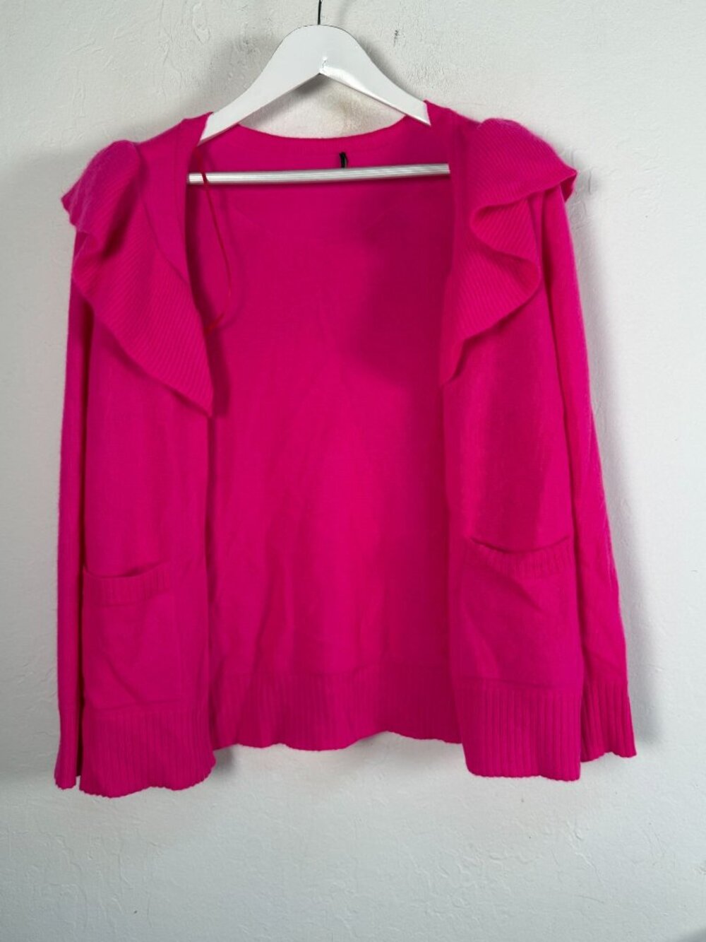 Charter Club Womens Pink Ruffle Open Front Cashmere Knit Sweater Cardigan Large